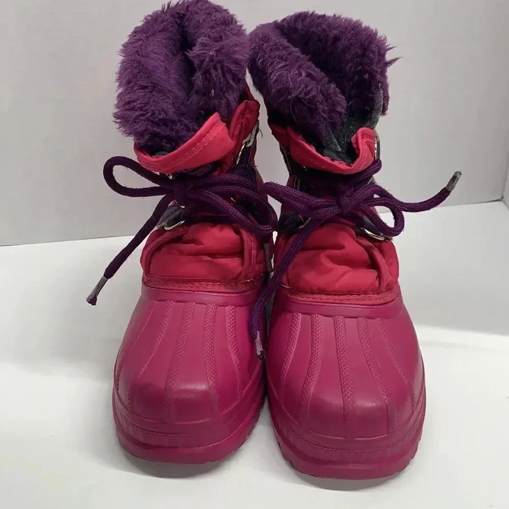 Sorel Boots Lace Up Snow Winter Waterproof Purple Fleece Lined Pink Women Size 6